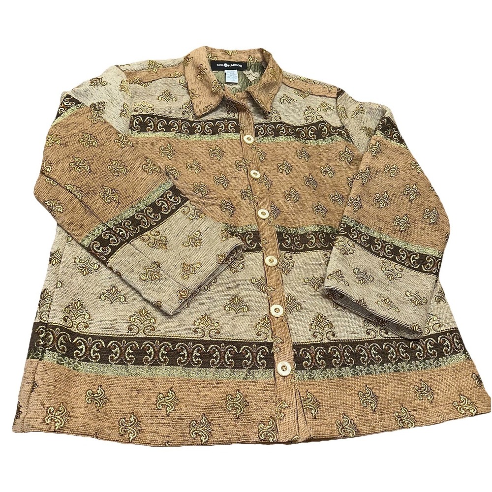 Vintage Sag Harbor Floral Damask Tapestry Button Blazer Jacket Women's‎ Plus 16